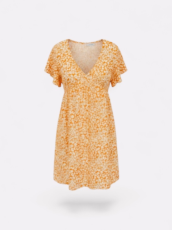 Dresses & Skirts - Women’s Sunny Yellow Leopard-Print V-Neck Mini Dress - Small, New (Never Worn)
